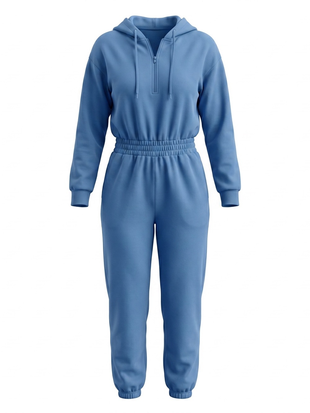 Light Blue Hooded Sweat Jumpsuit
